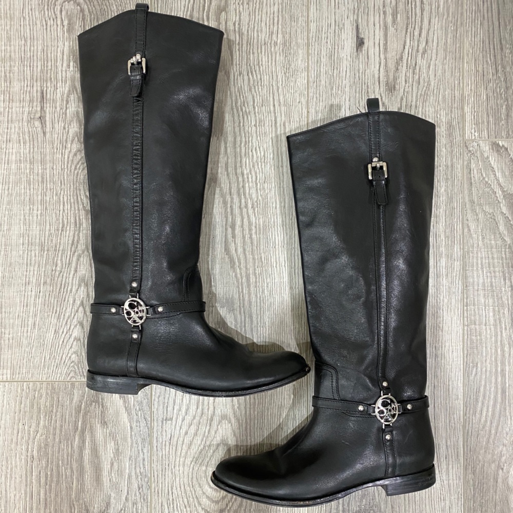 Coach Mulan Black Leather Riding Boots